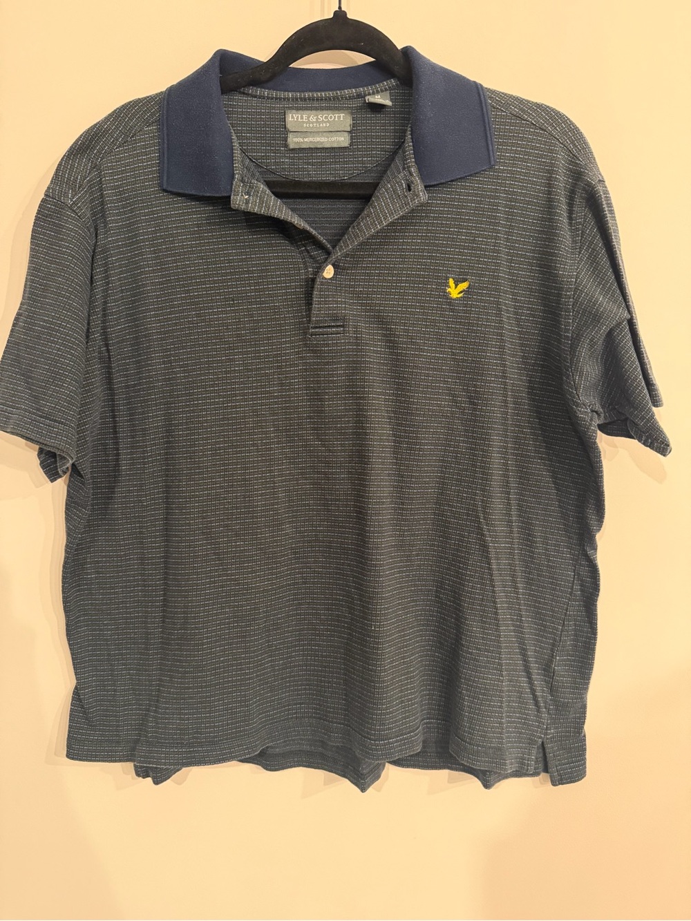 Vintage Lyle & Scott Navy Polo with Yellow Logo and Contrast Collar